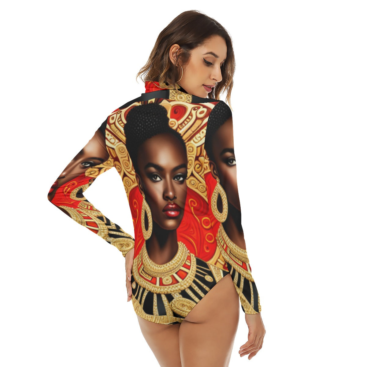 All-Over Print Women's Turtleneck Long Sleeve Bodysuit