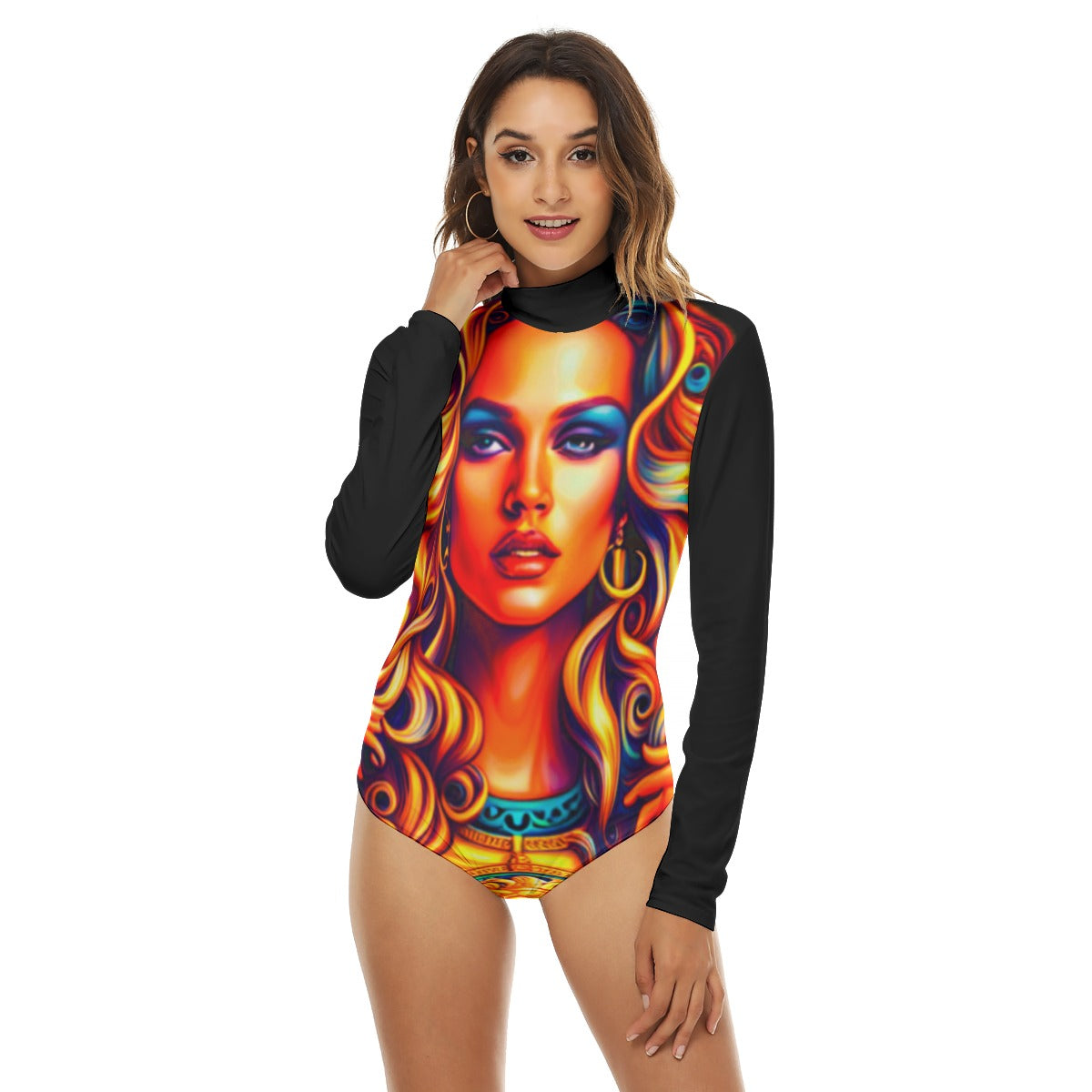 All-Over Print Women's Turtleneck Long Sleeve Bodysuit