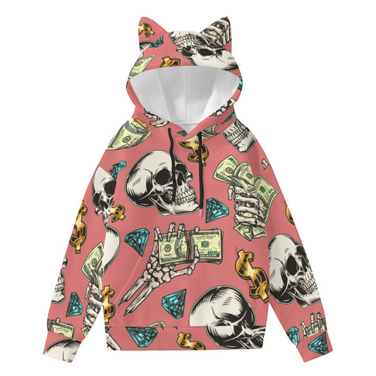 fullbreedboutique Print Women’s Hoodie With Decorative Ears