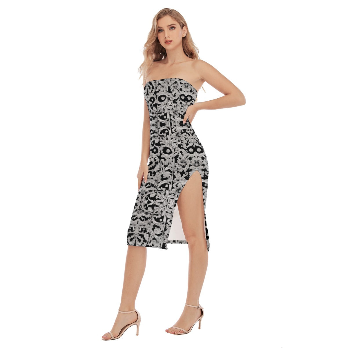 All-Over Print Women's Side Split Tube Top Dress