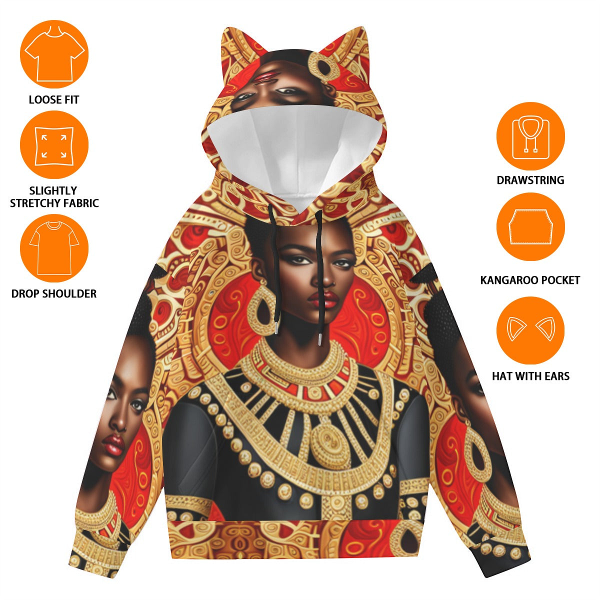 All-Over Print Women’s Hoodie With Decorative Ears