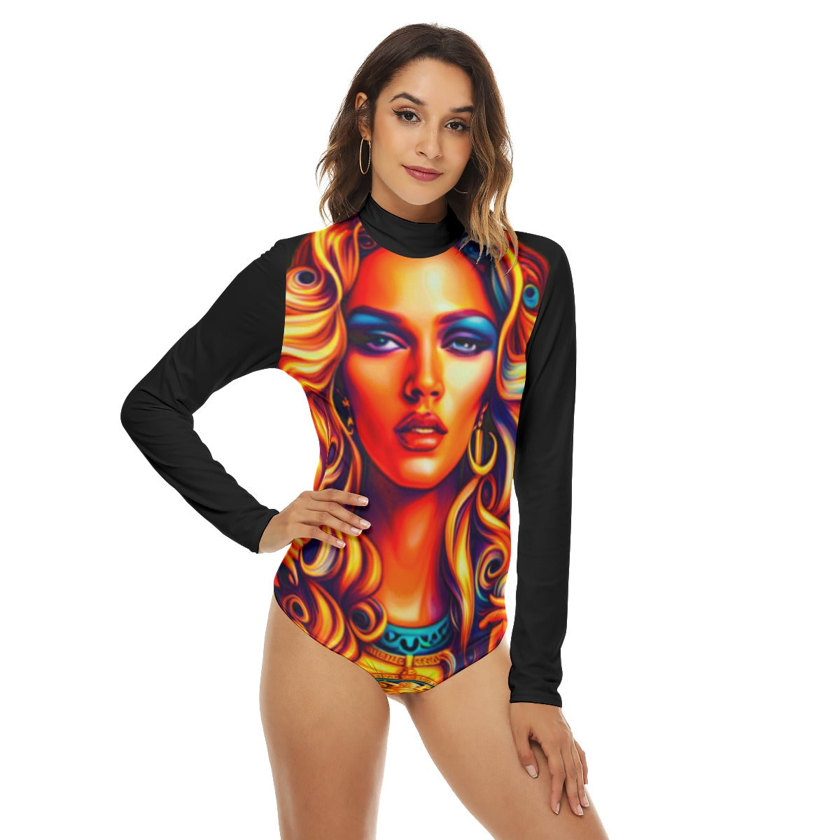 All-Over Print Women's Turtleneck Long Sleeve Bodysuit