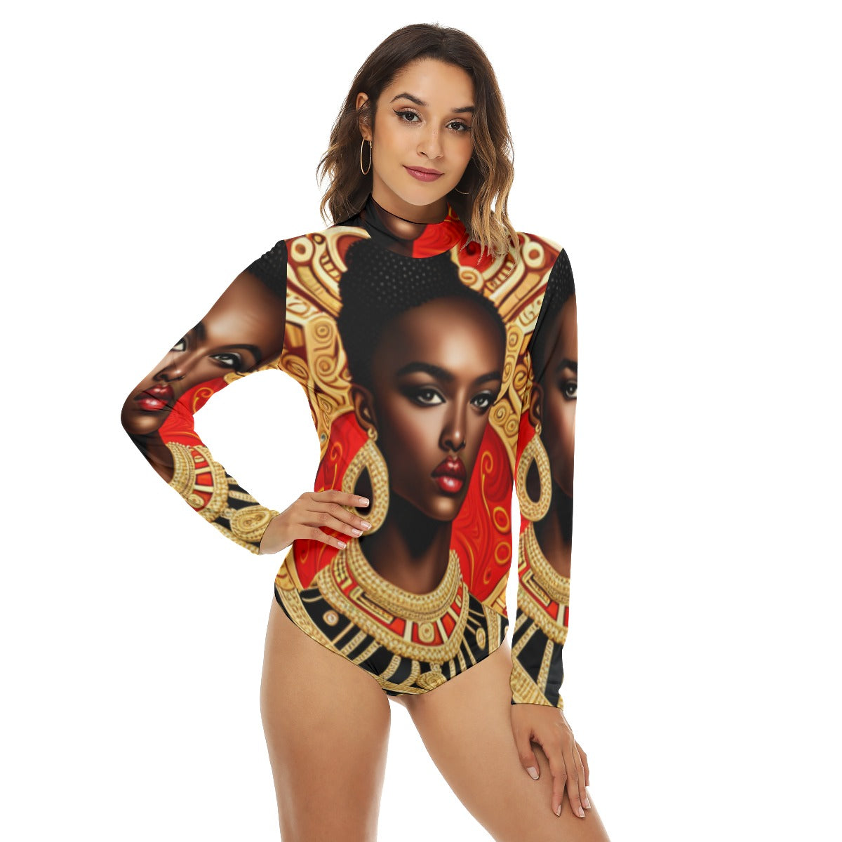 All-Over Print Women's Turtleneck Long Sleeve Bodysuit