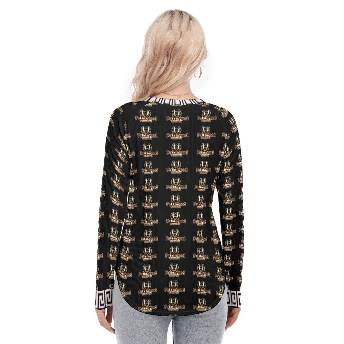 All-Over Print Women's Raglan Sleeves U-Shaped Hem Long Sleeves Blouse