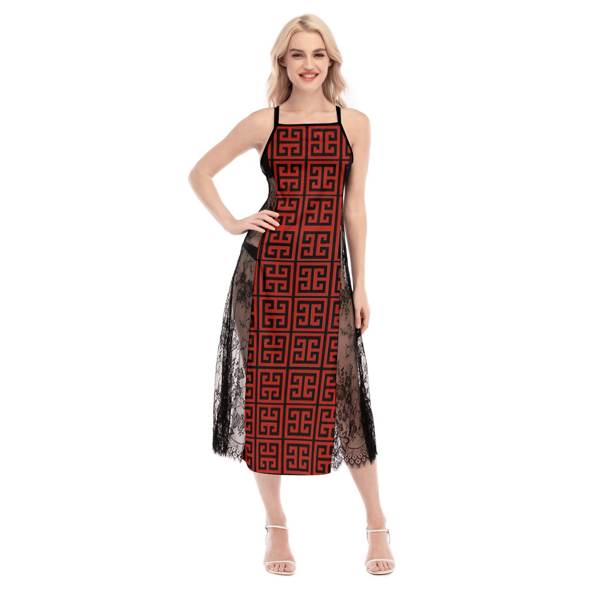 All-Over Print Women's Lace Cami Cross Back Dress