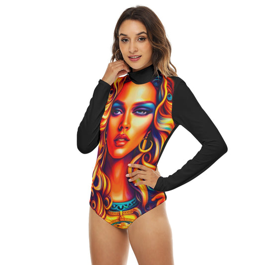 All-Over Print Women's Turtleneck Long Sleeve Bodysuit