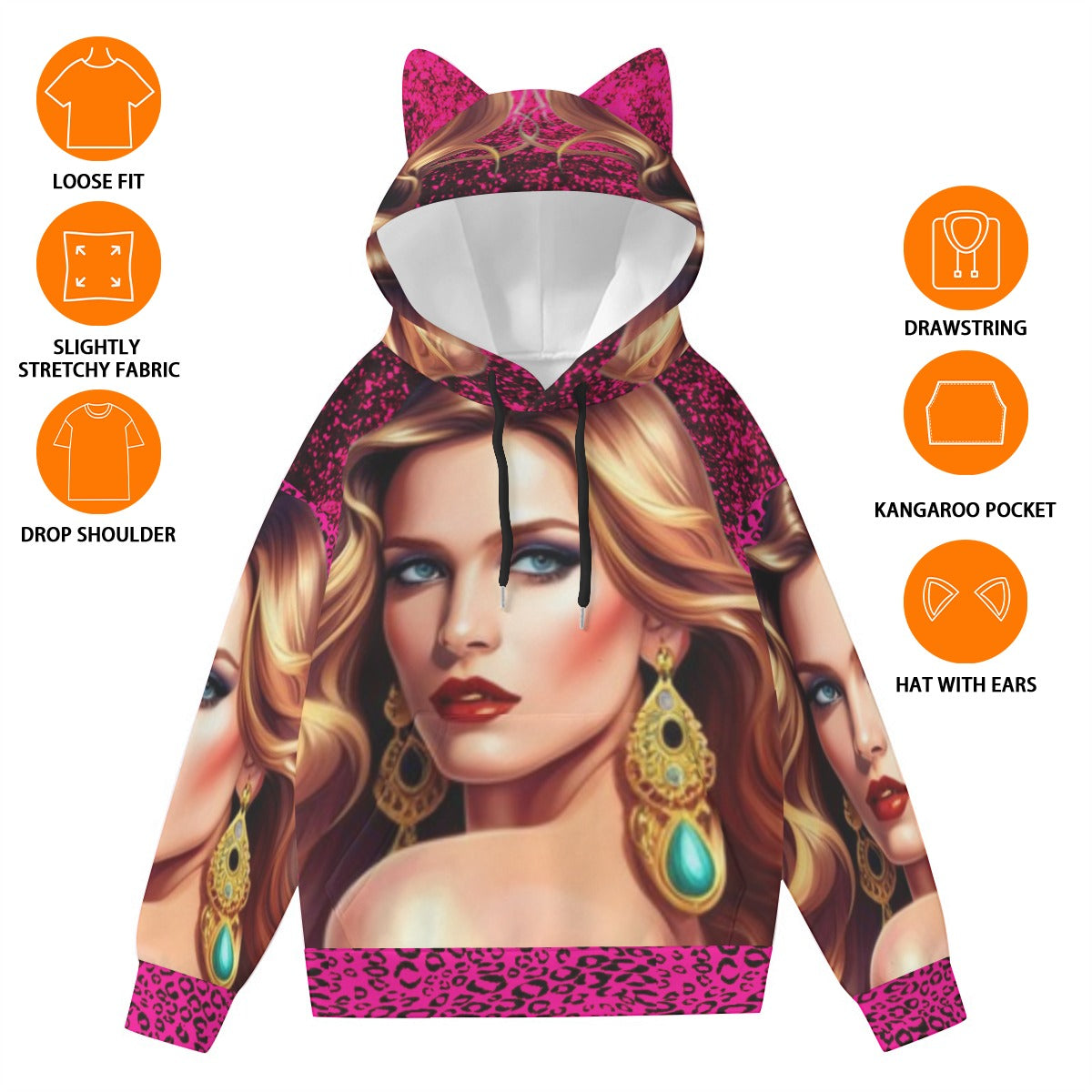 All-Over Print Women’s Hoodie With Decorative Ears