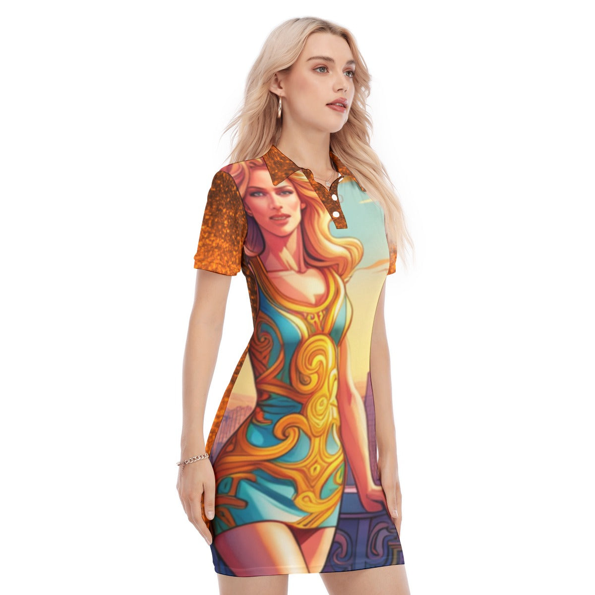 All-Over Print Women's Polo Collar Dress