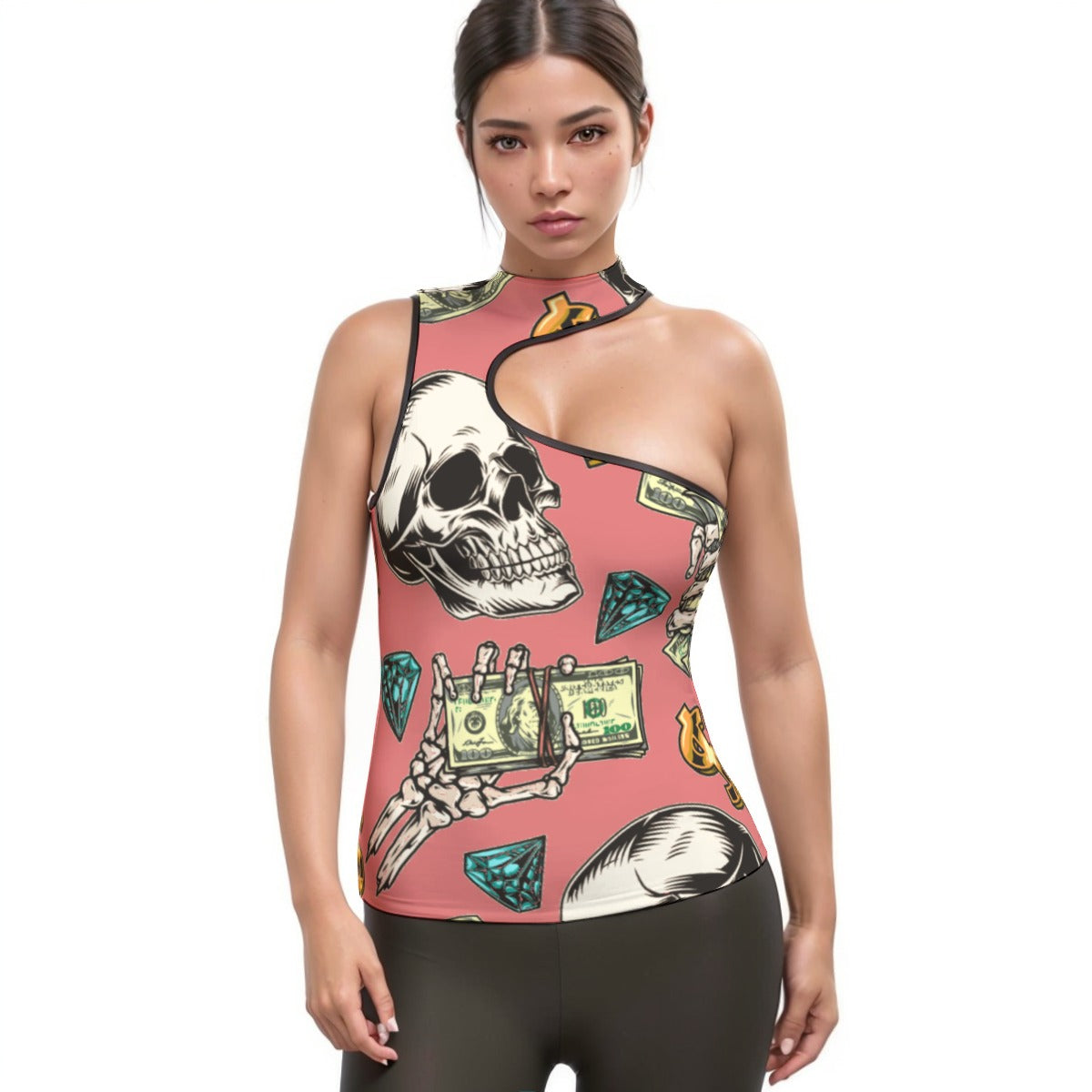 fullbreedboutique Print Women's Halter Sleeveless Asymmetrical Tank Top