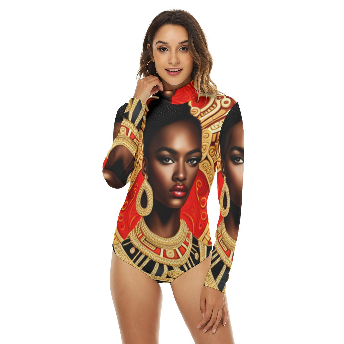 All-Over Print Women's Turtleneck Long Sleeve Bodysuit