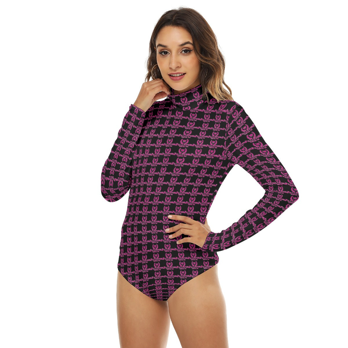 All-Over Print Women's Turtleneck Long Sleeve Bodysuit