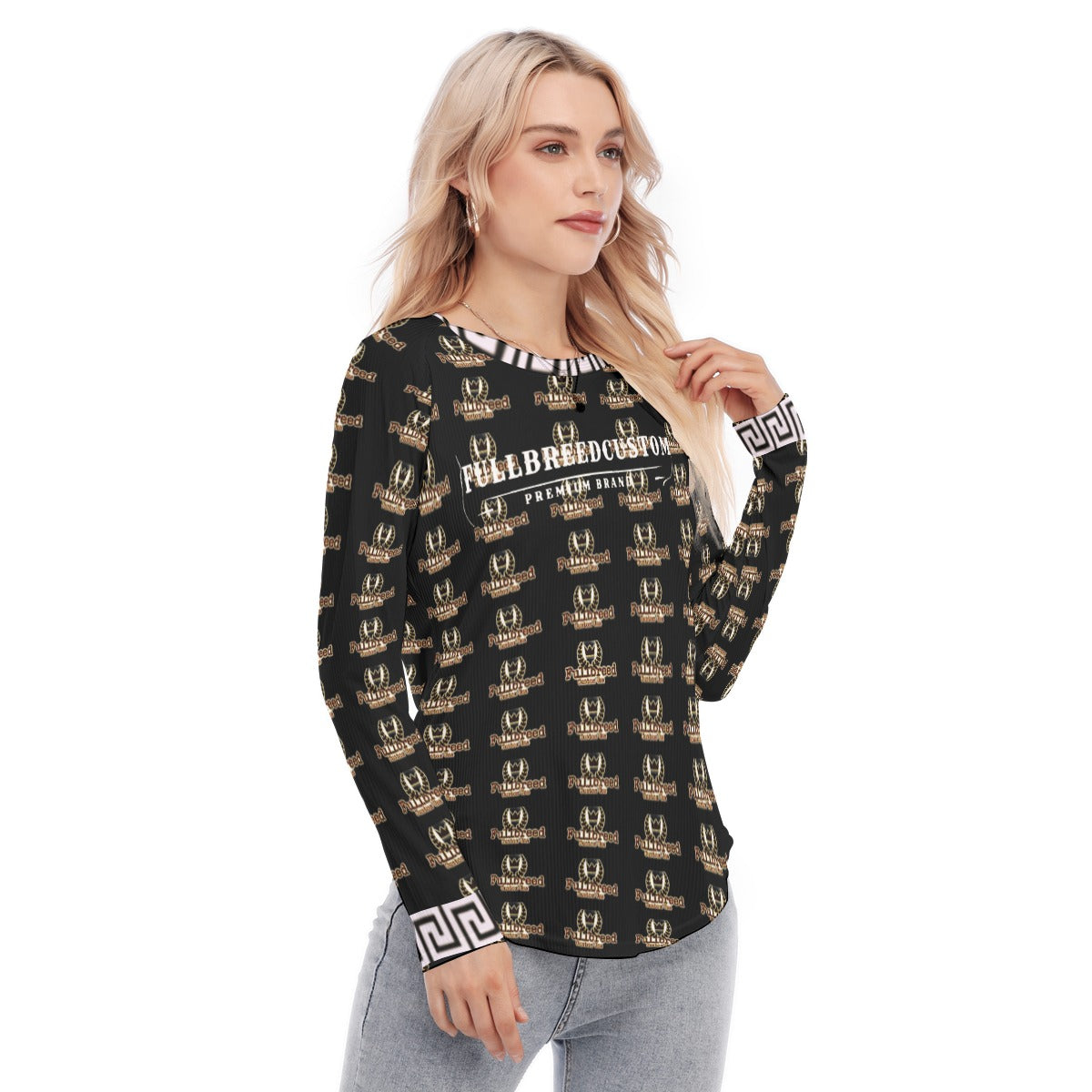 All-Over Print Women's Raglan Sleeves U-Shaped Hem Long Sleeves Blouse