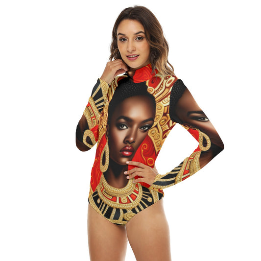 All-Over Print Women's Turtleneck Long Sleeve Bodysuit