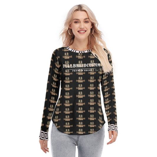 All-Over Print Women's Raglan Sleeves U-Shaped Hem Long Sleeves Blouse