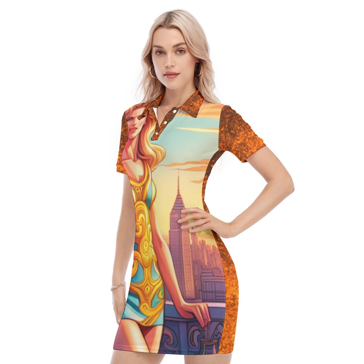 All-Over Print Women's Polo Collar Dress