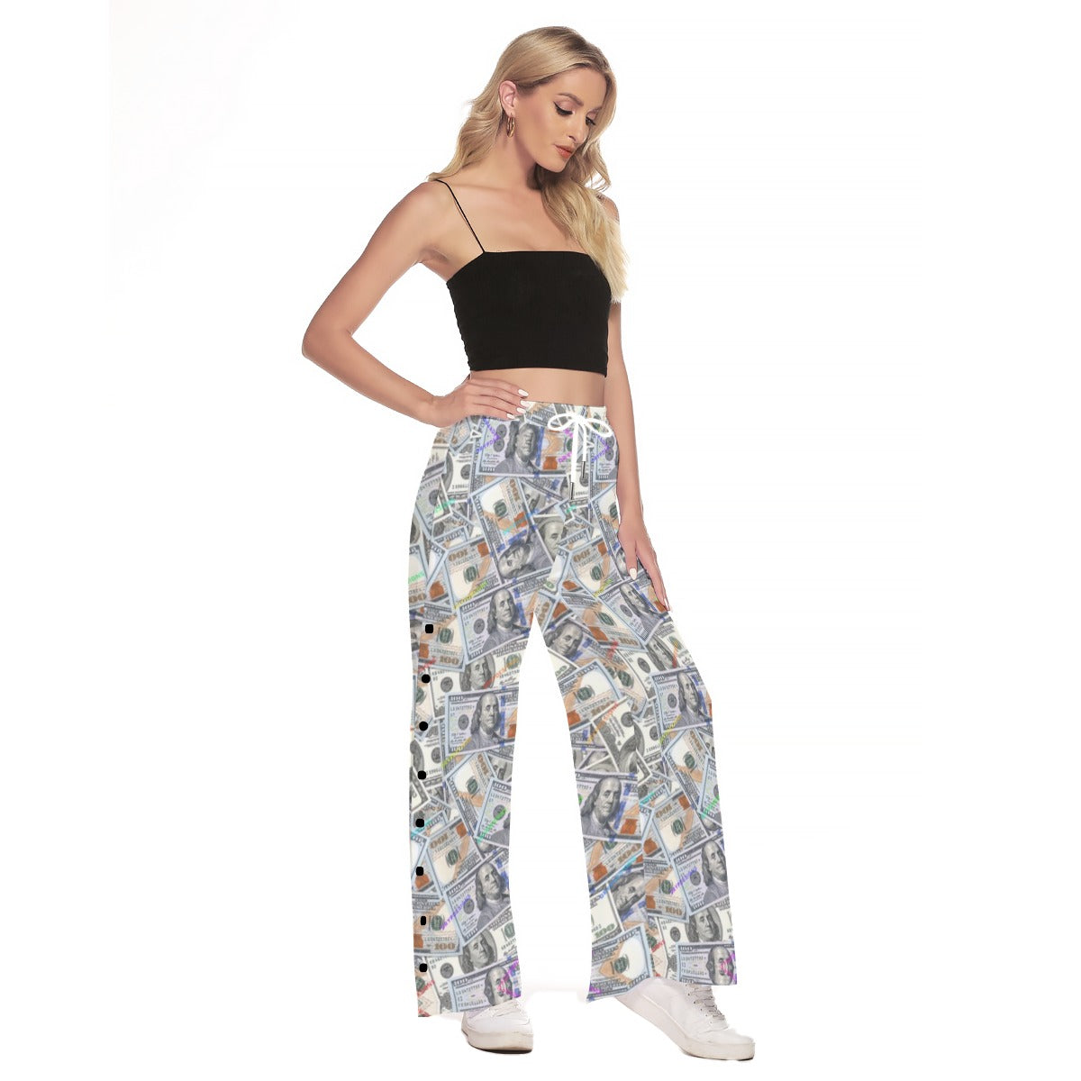 All-Over Print Women's Side Slit Snap Button Trousers