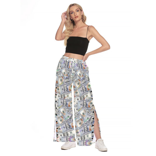 All-Over Print Women's Side Slit Snap Button Trousers