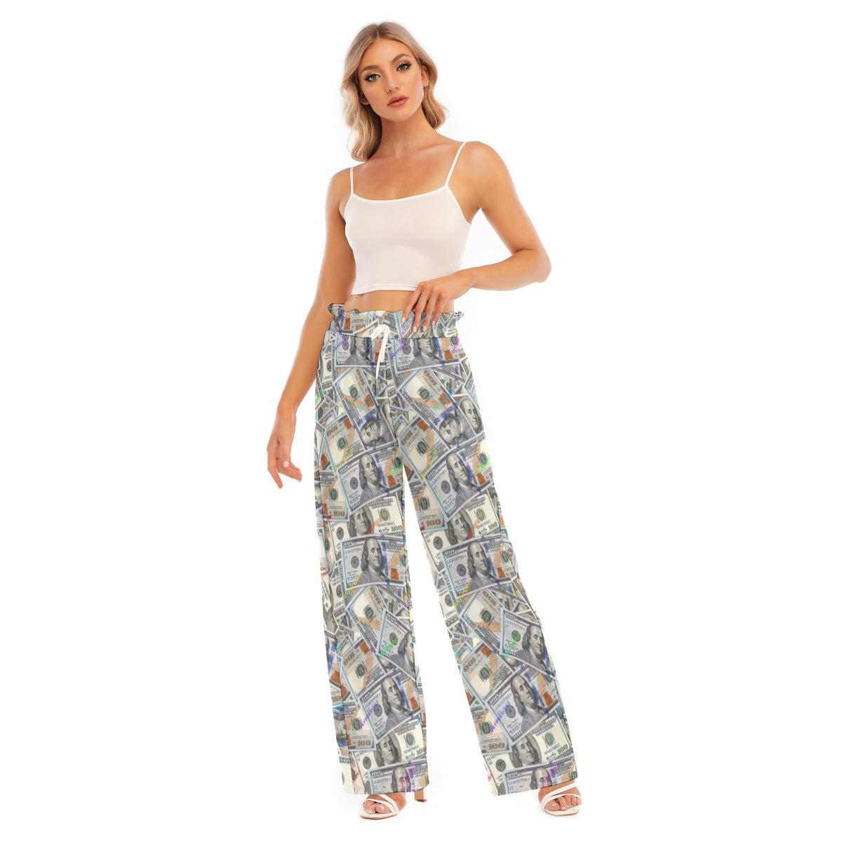 All-Over Print Women's Waist Fungus Edge Wide-leg Pants